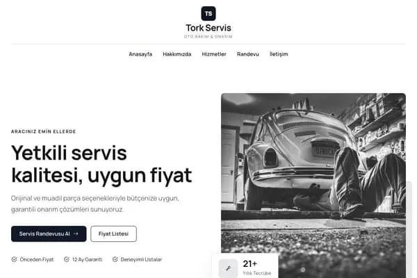 Oto Servis web sitesi teması: Tork Servis